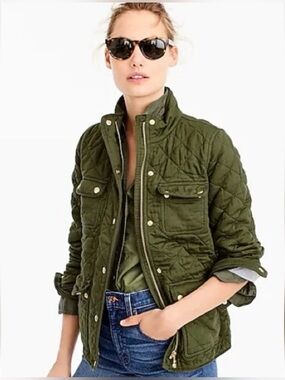 NWT- J.Crew Quilted Downtown Field jacket in Olive Green, size M
